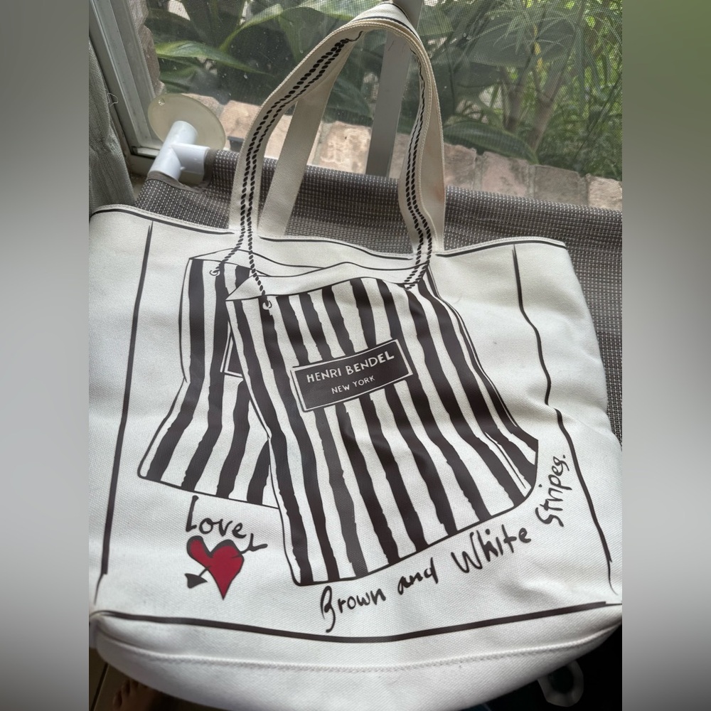 Henri Bendel Graphic  Canvas Tote with Black and White Stripes